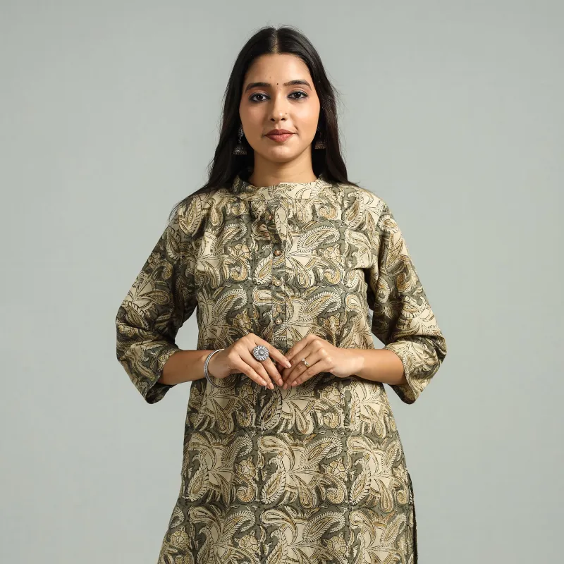 Brown - Kalamkari Hand Block Printed Cotton Straight Kurta sold by Itokri