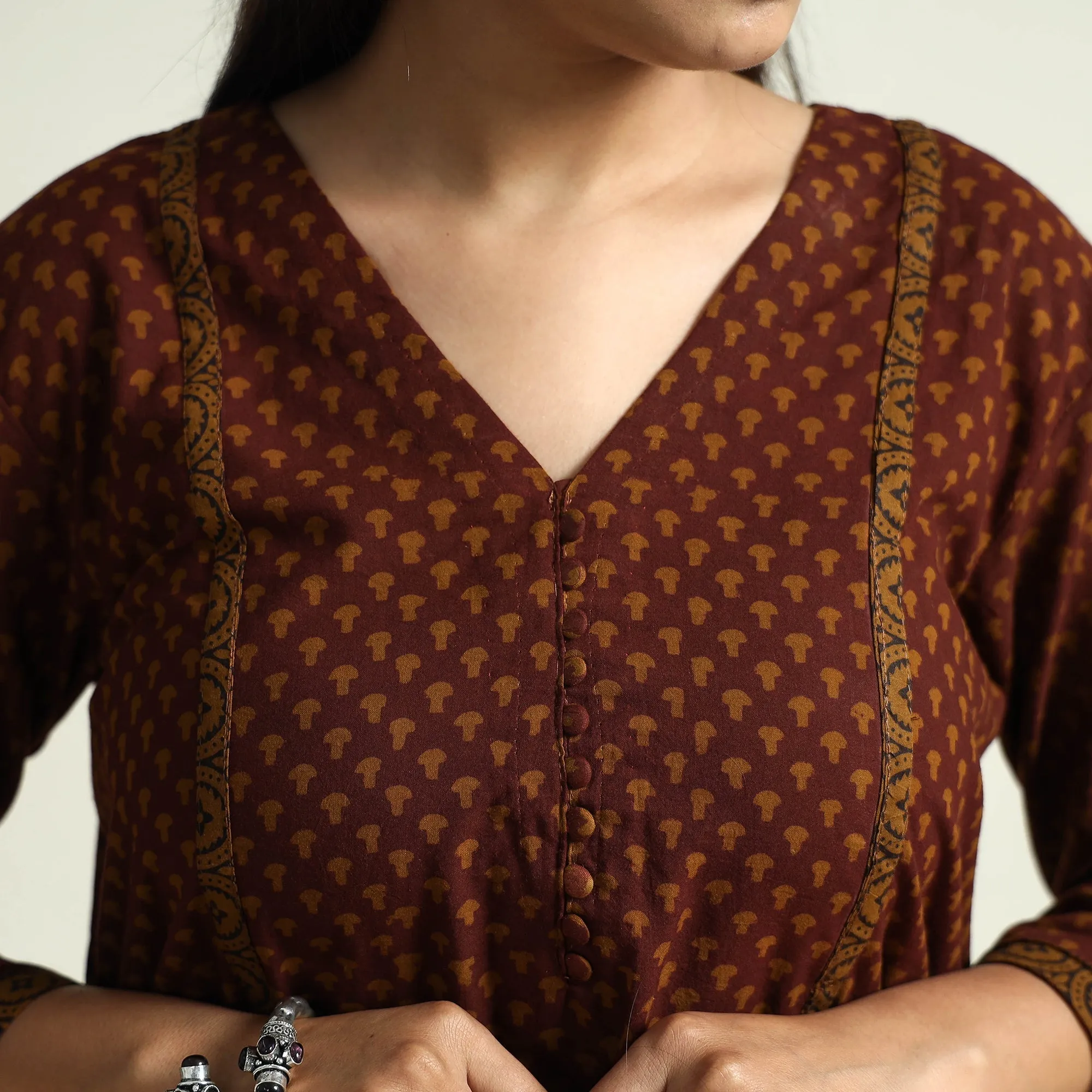 Brown - Block Print Cotton A-Line Bagh Kurta sold by Itokri product image thumbnail 4