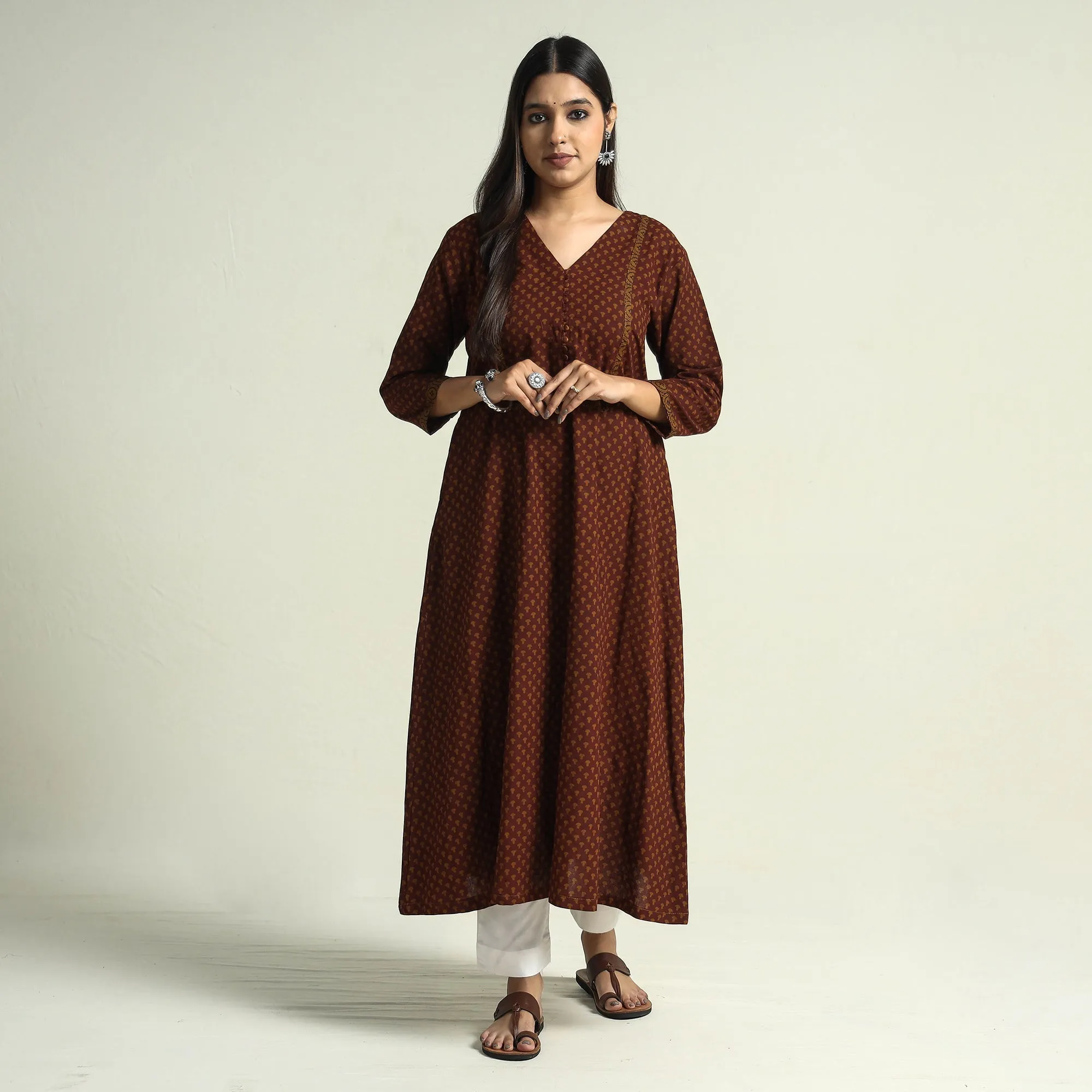 Brown - Block Print Cotton A-Line Bagh Kurta sold by Itokri product image thumbnail 2