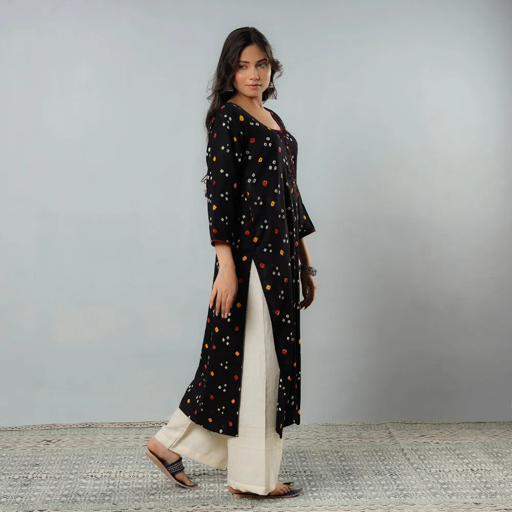 Black - Bandhani Tie-dye Cotton Long Straight Kurta sold by Itokri product image thumbnail 3
