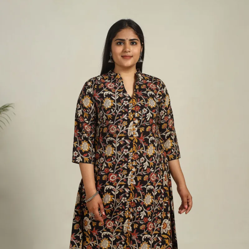 Black - Printed Cotton A-Line Kalamkari Kurta 07 made by Itokri
