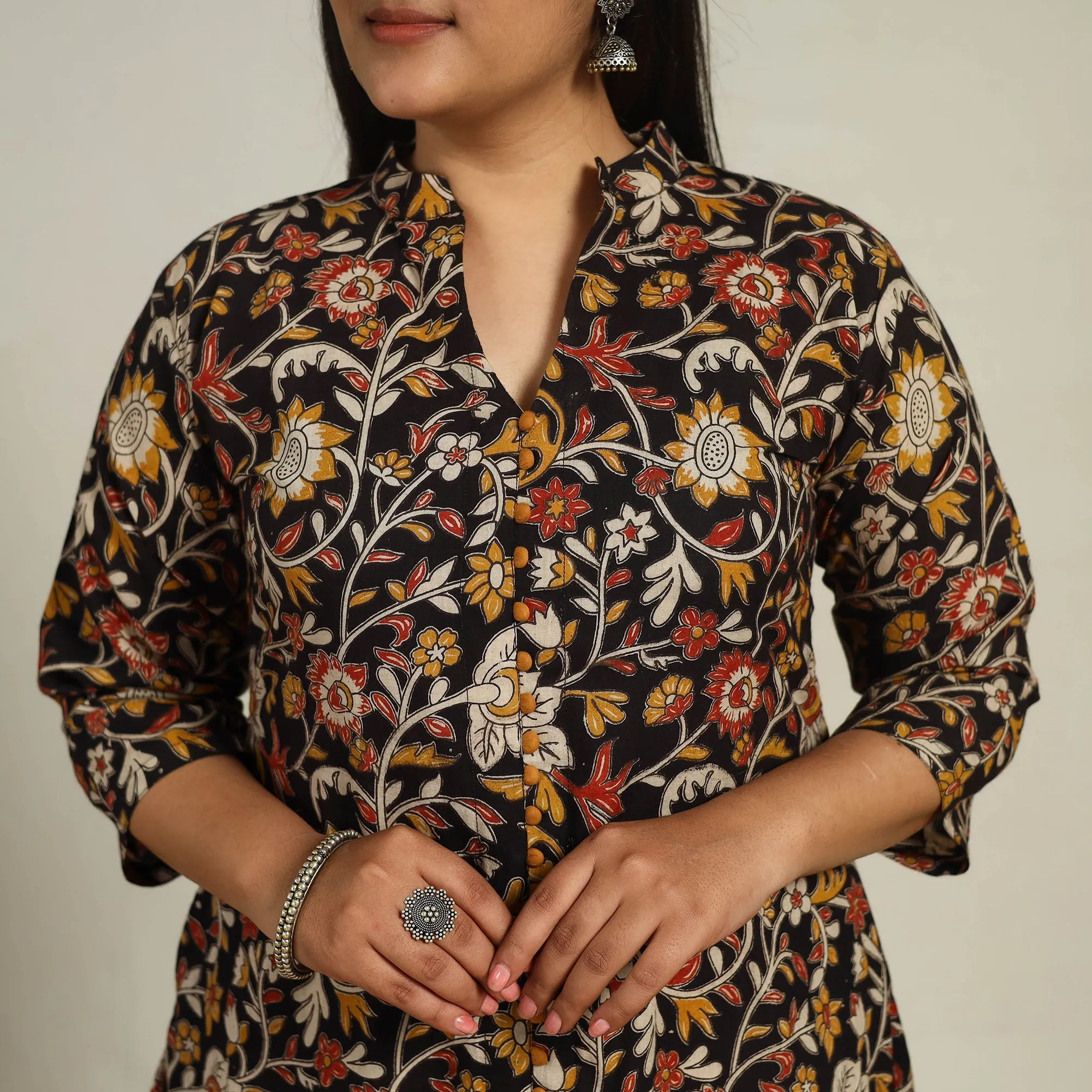 Black - Printed Cotton A-Line Kalamkari Kurta 07 sold by Itokri product image thumbnail 4