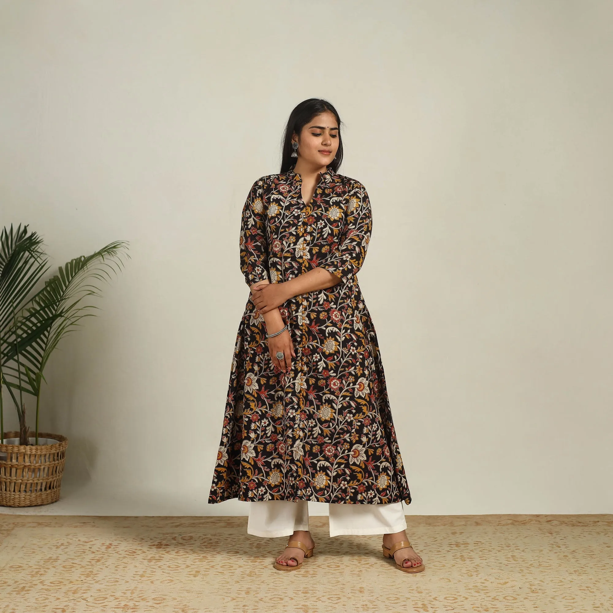 Black - Printed Cotton A-Line Kalamkari Kurta 07 sold by Itokri product image thumbnail 3