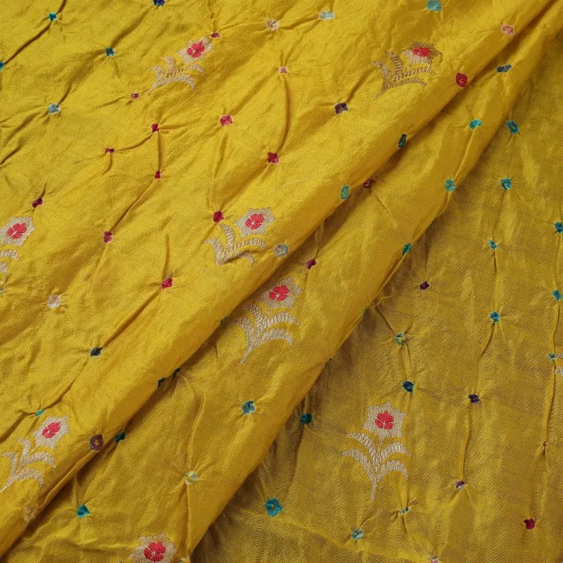 Yellow - Zari Buti Silk Tie-Dye Bandhani Fabric 29 made by Itokri