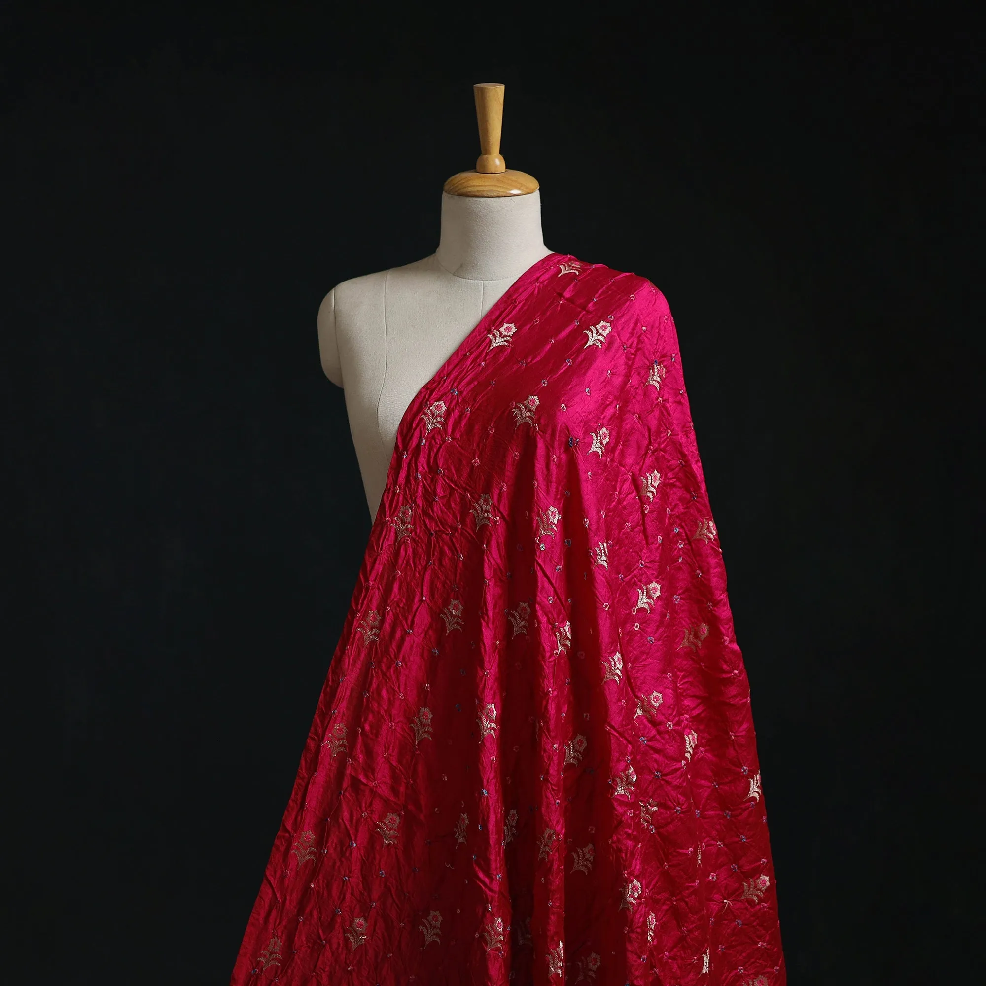 Pink - Zari Buti Silk Tie-Dye Bandhani Fabric 27 sold by Itokri product image thumbnail 2