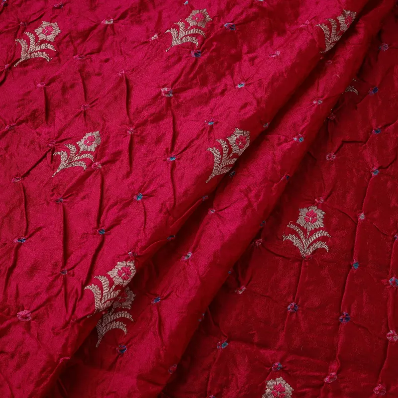 Pink - Zari Buti Silk Tie-Dye Bandhani Fabric 27 made by Itokri