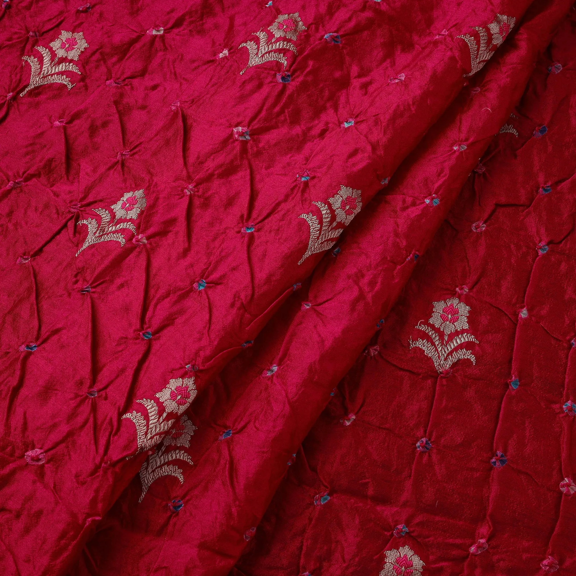 Pink - Zari Buti Silk Tie-Dye Bandhani Fabric 27 sold by Itokri