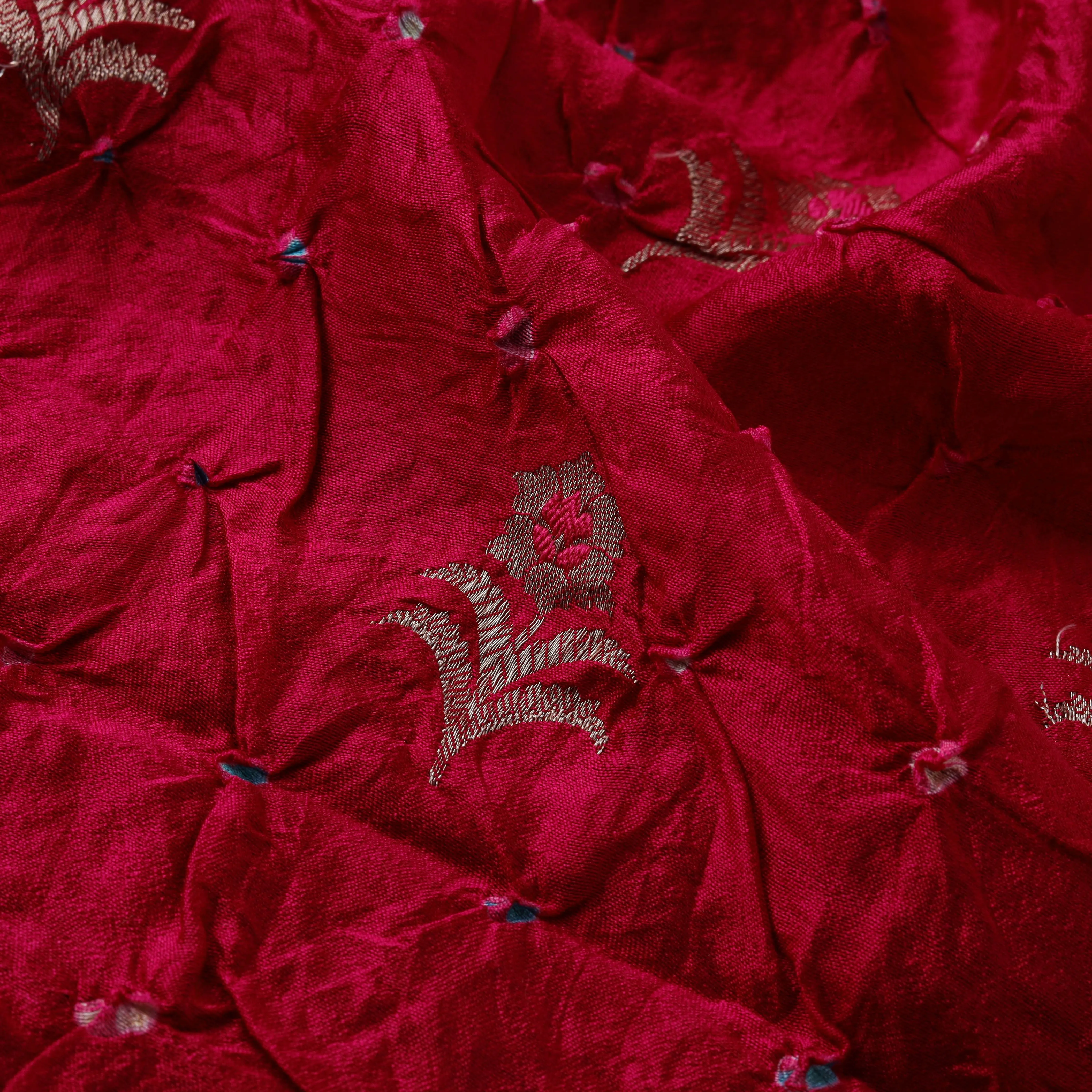 Pink - Zari Buti Silk Tie-Dye Bandhani Fabric 27 sold by Itokri product image thumbnail 3