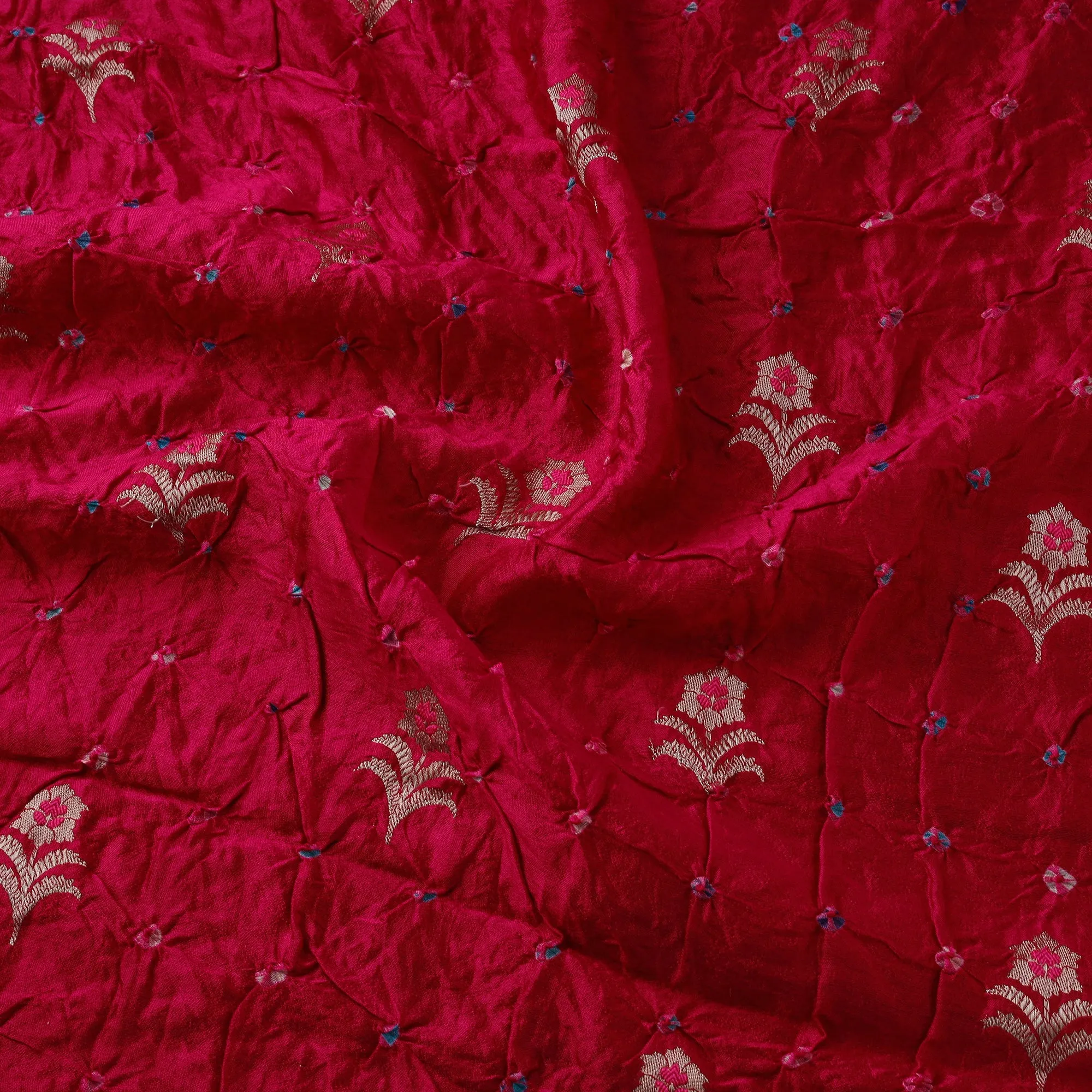 Pink - Zari Buti Silk Tie-Dye Bandhani Fabric 27 sold by Itokri product image thumbnail 4