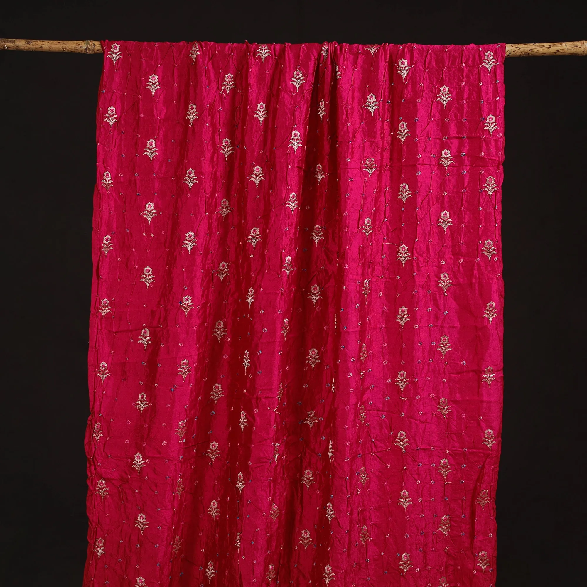 Pink - Zari Buti Silk Tie-Dye Bandhani Fabric 27 sold by Itokri product image thumbnail 5