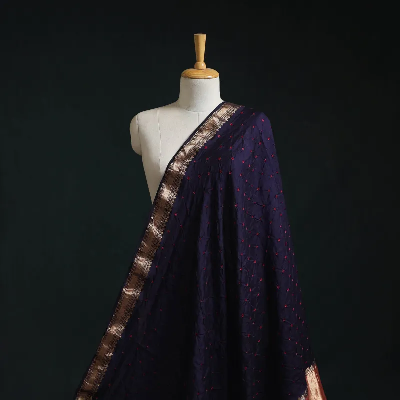 Purple - Silk Tie-Dye Bandhani Fabric with Zari Border 21 made by Itokri