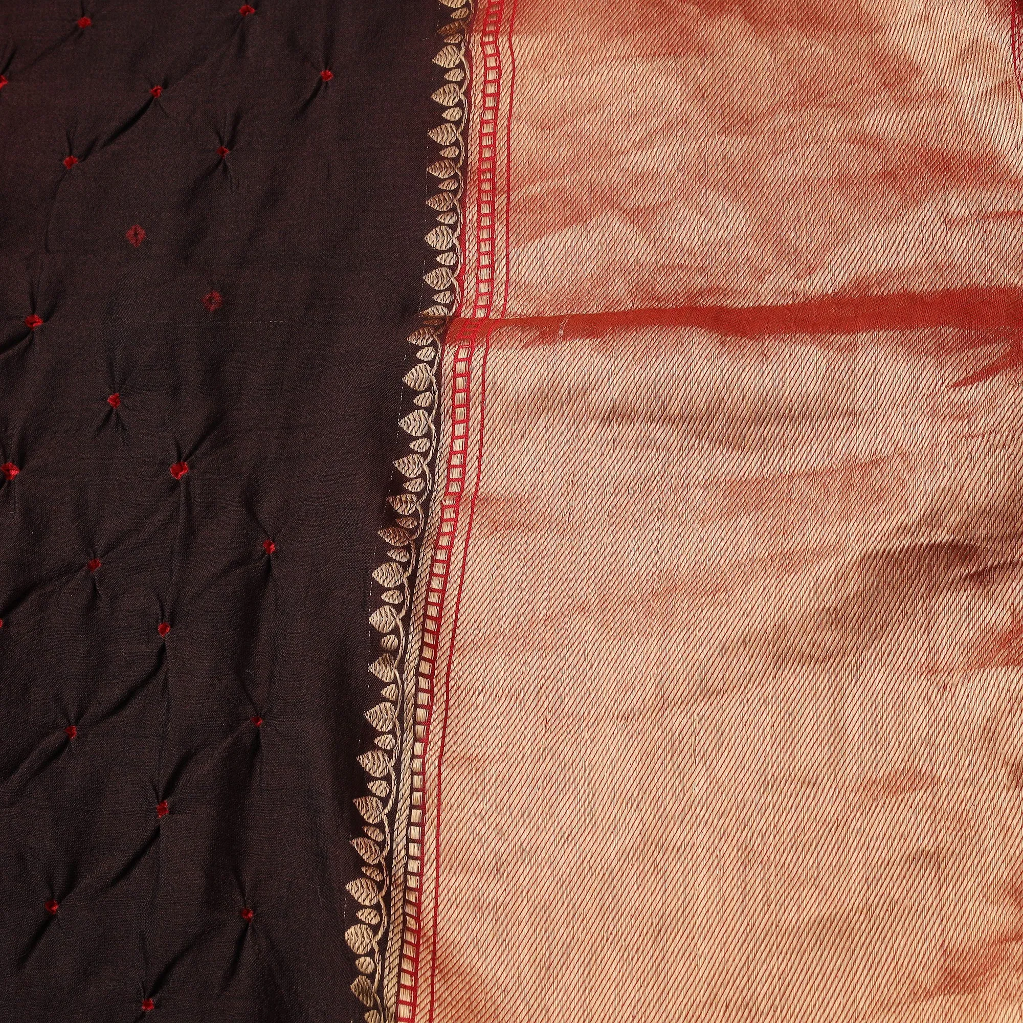 Brown - Silk Tie-Dye Bandhani Fabric with Zari Border 19 sold by Itokri product image thumbnail 5