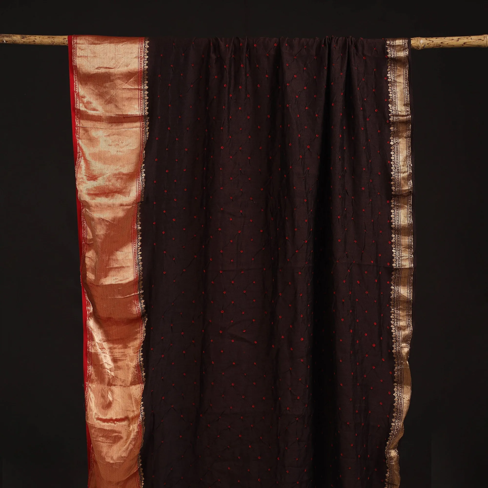 Brown - Silk Tie-Dye Bandhani Fabric with Zari Border 19 sold by Itokri product image thumbnail 2