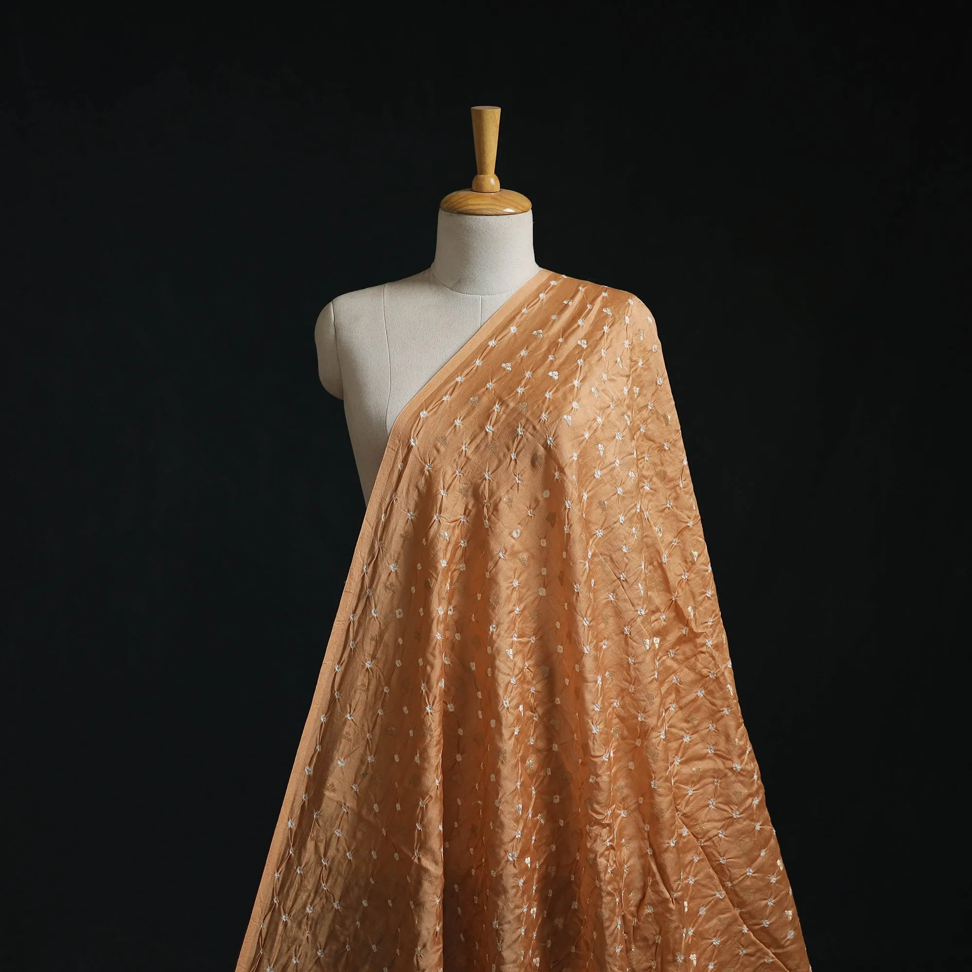 Peach - Zari Buti Silk Tie-Dye Bandhani Fabric 08 sold by Itokri product image thumbnail 2