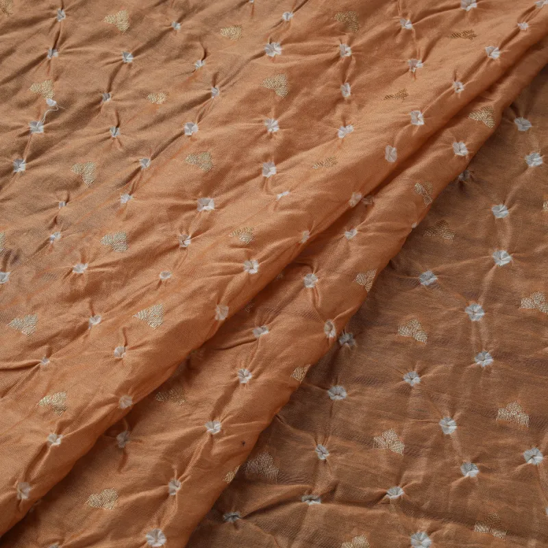 Peach - Zari Buti Silk Tie-Dye Bandhani Fabric 08 made by Itokri