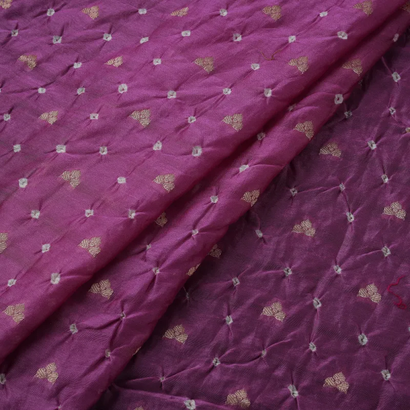 Purple - Zari Buti Silk Tie-Dye Bandhani Fabric 03 made by Itokri