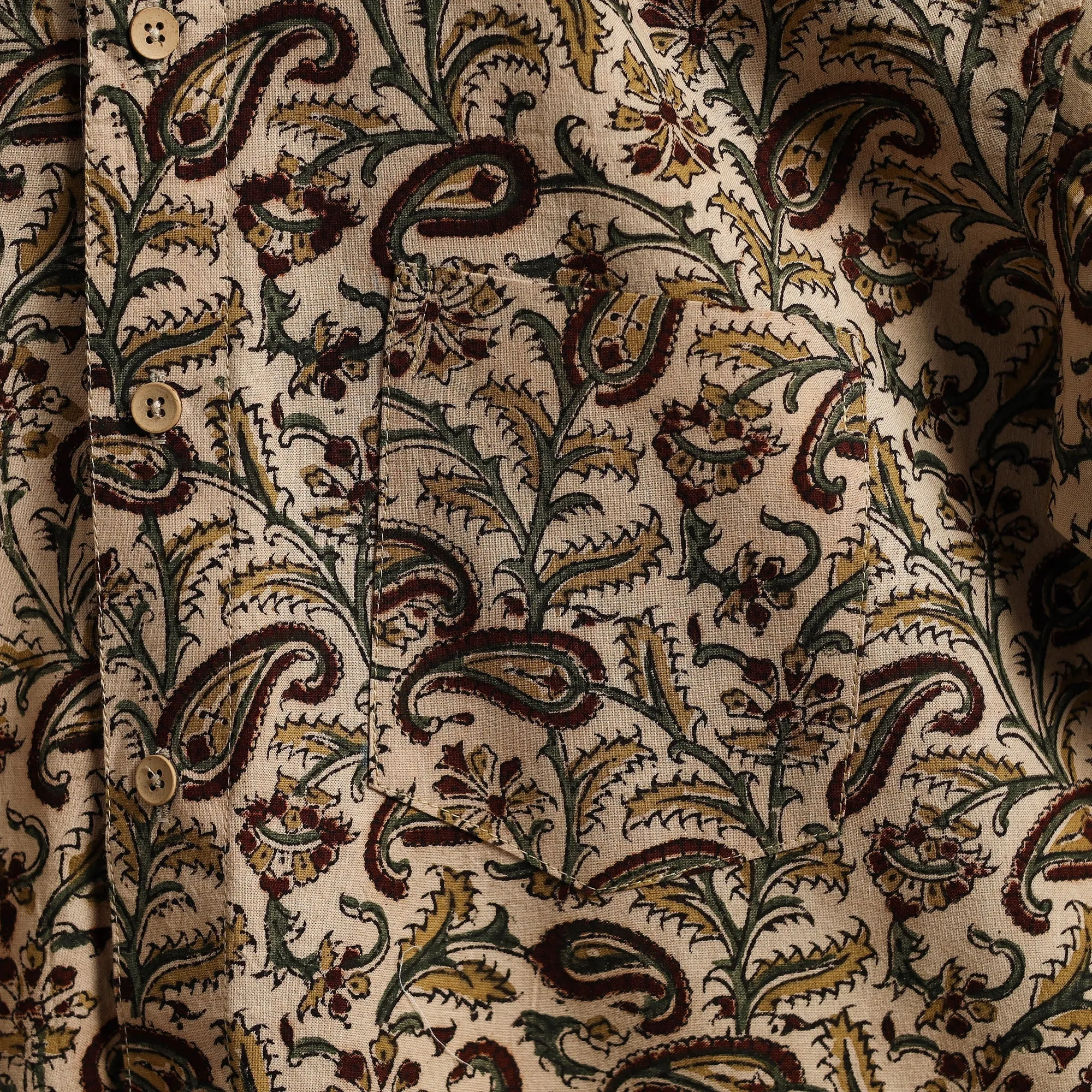 Beige - Pedana Hand Block Print Natural Dyed Cotton Half Sleeve Men Kalamkari Shirt 05 sold by Itokri product image thumbnail 5