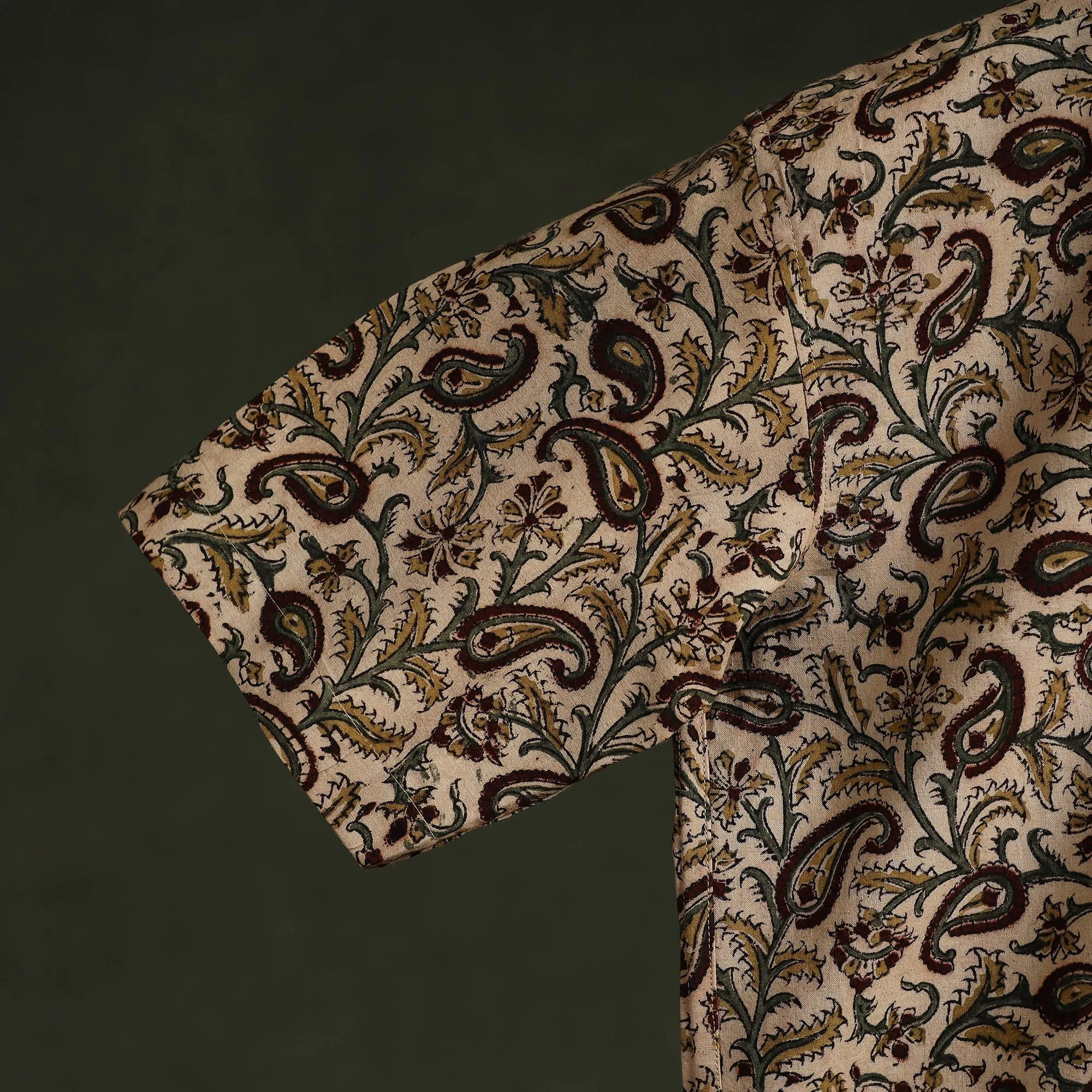 Beige - Pedana Hand Block Print Natural Dyed Cotton Half Sleeve Men Kalamkari Shirt 05 sold by Itokri product image thumbnail 4