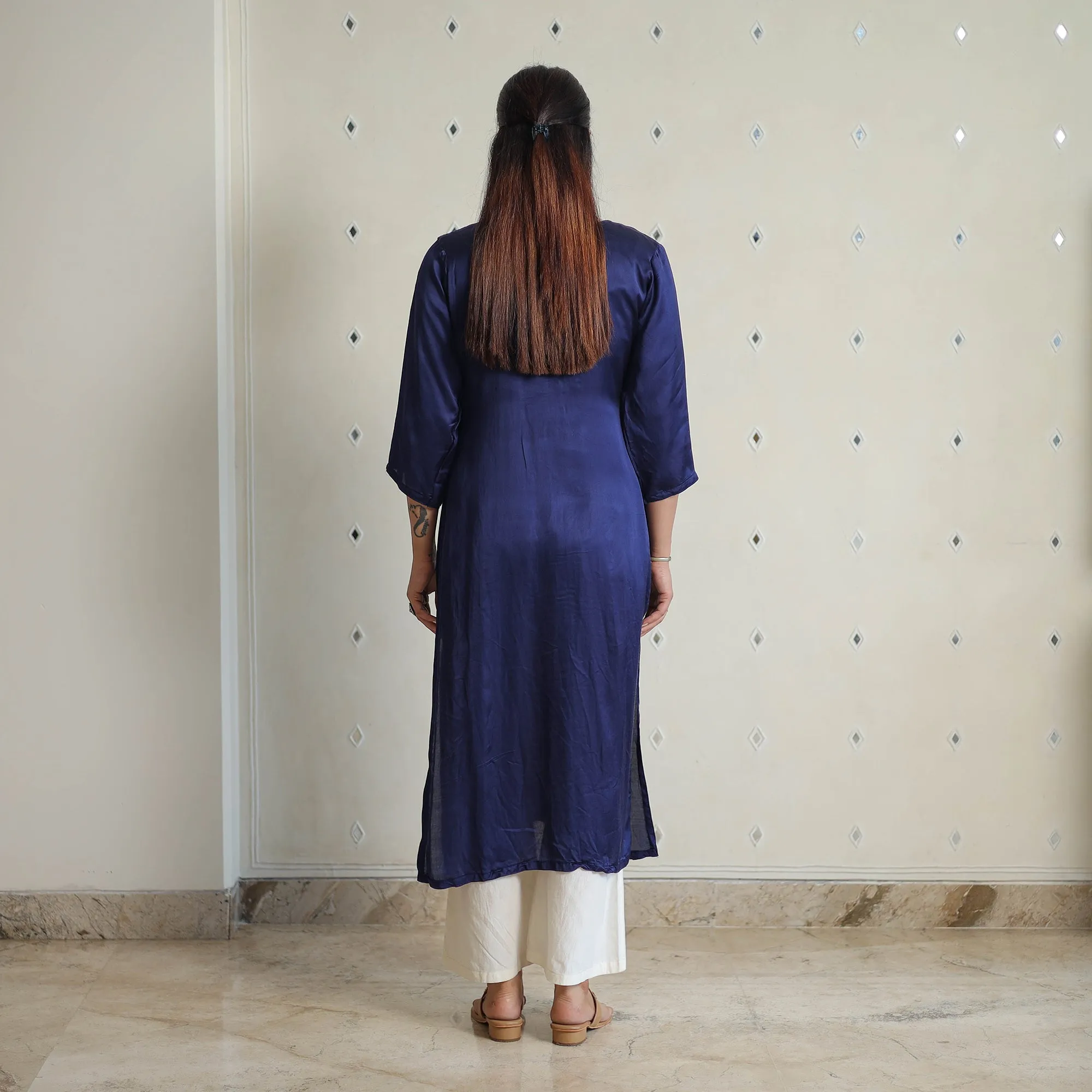 Jasleen Navy Blue Modal Silk Plain Straight Kurta sold by Itokri product image thumbnail 4