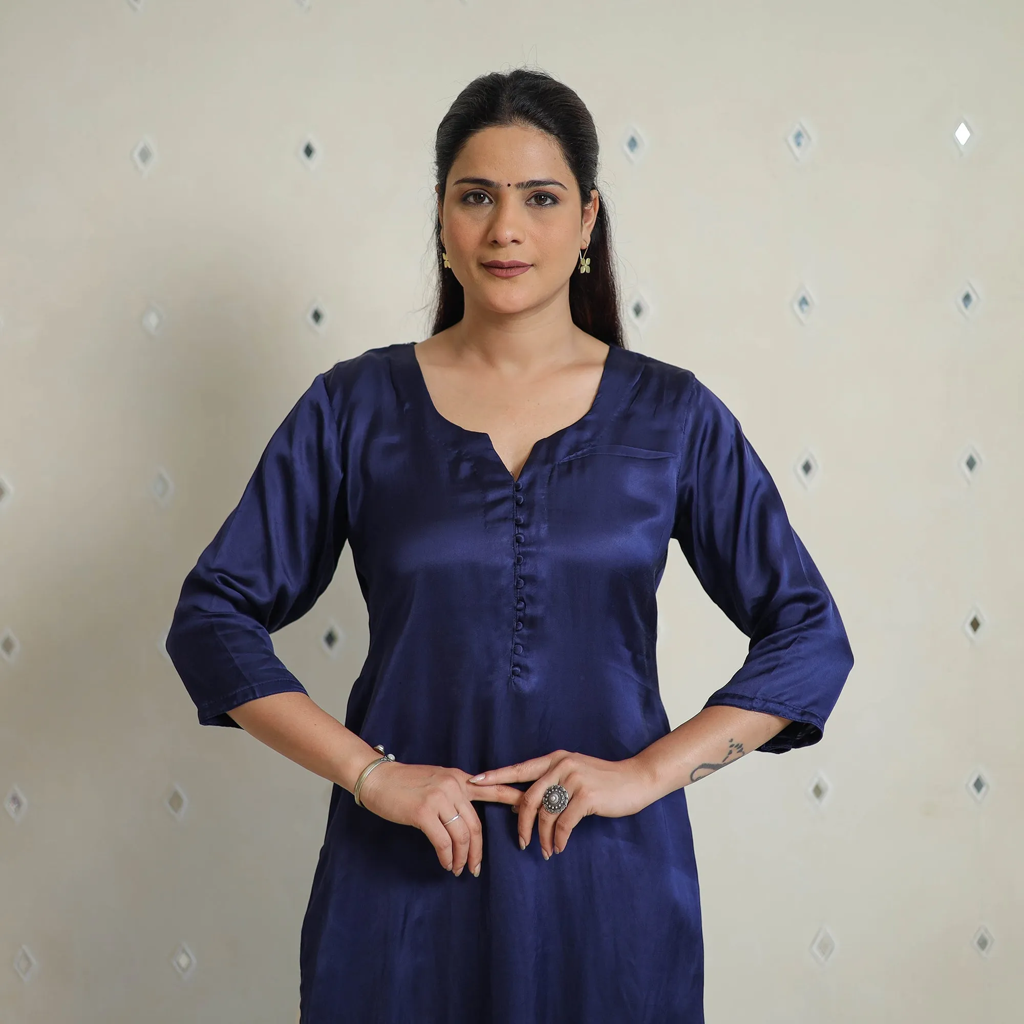 Jasleen Navy Blue Modal Silk Plain Straight Kurta sold by Itokri