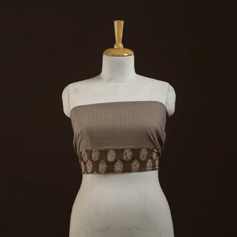 Brown - Running Stitch Plain Cotton Blouse Piece 34 made by Itokri