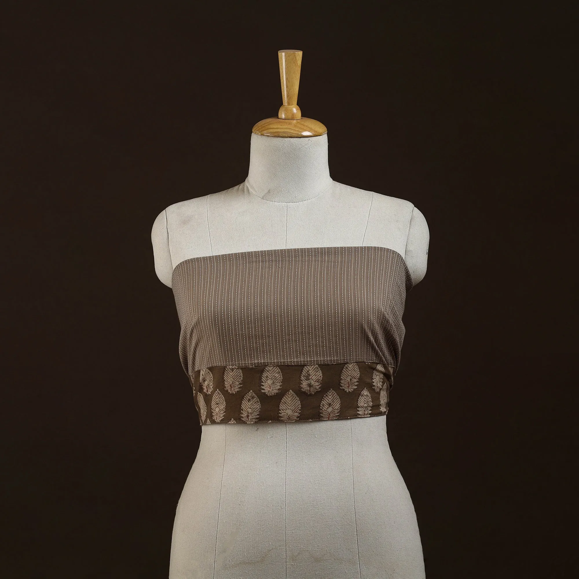Brown - Running Stitch Plain Cotton Blouse Piece 34 sold by Itokri