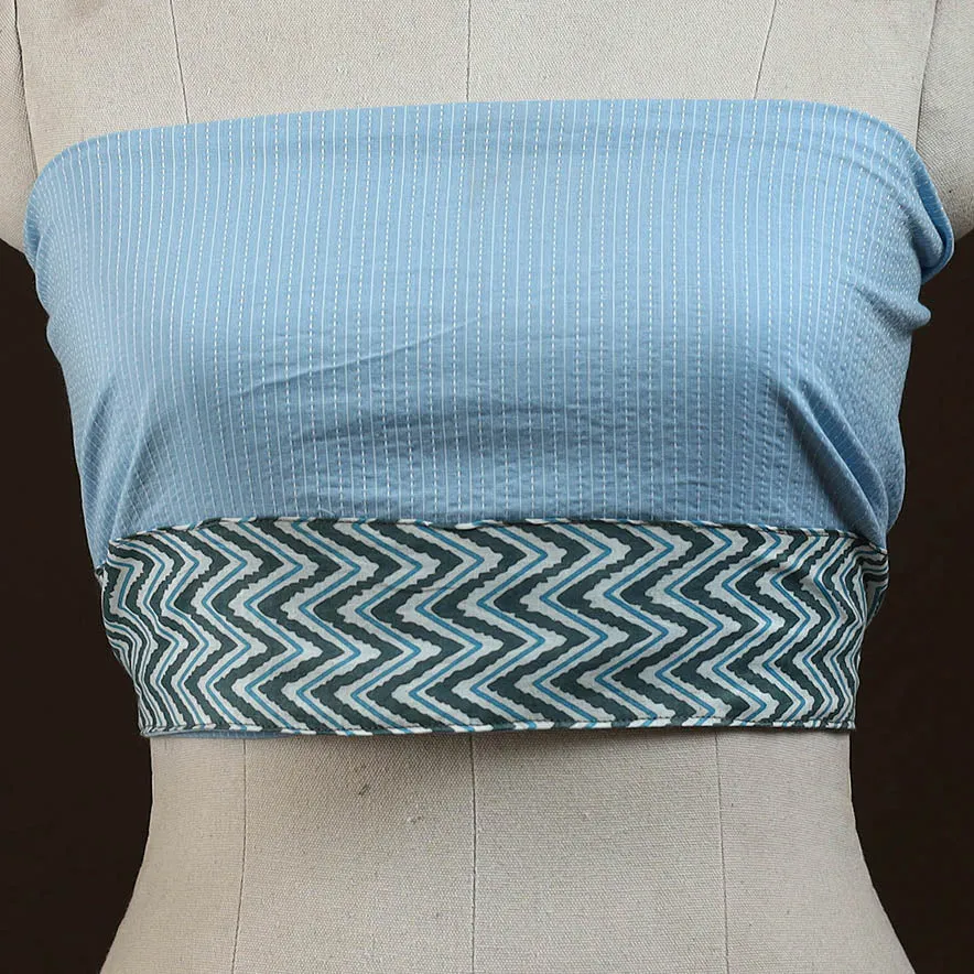 Blue - Running Stitch Plain Cotton Blouse Piece 33 sold by Itokri product image thumbnail 2