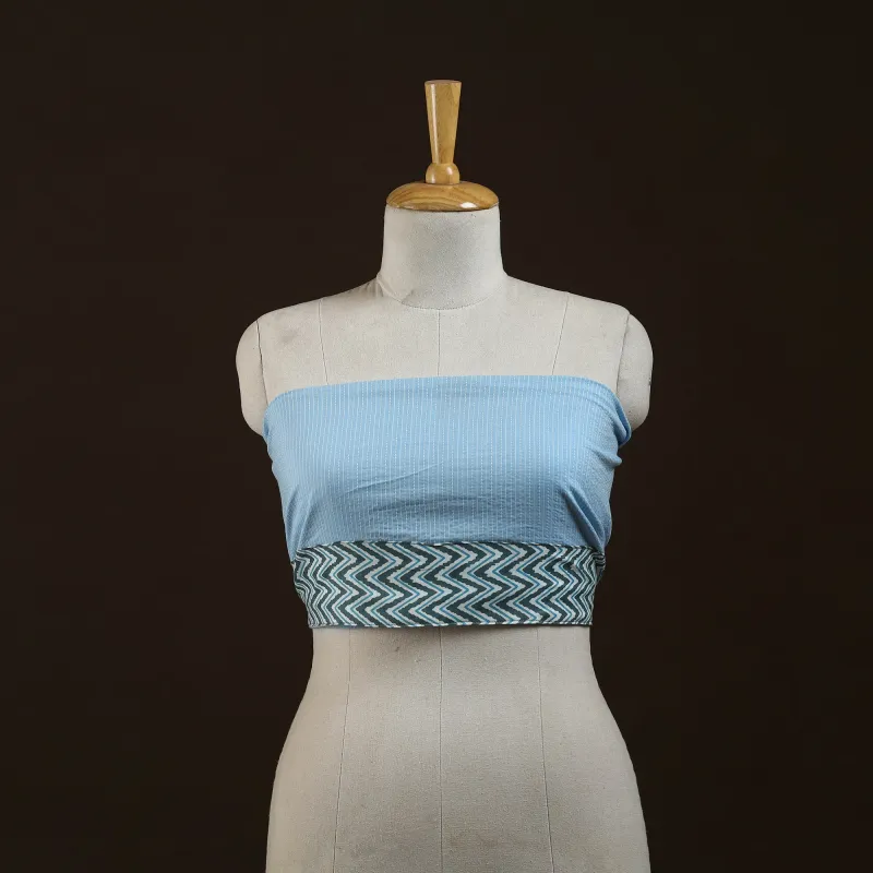 Blue - Running Stitch Plain Cotton Blouse Piece 33 made by Itokri