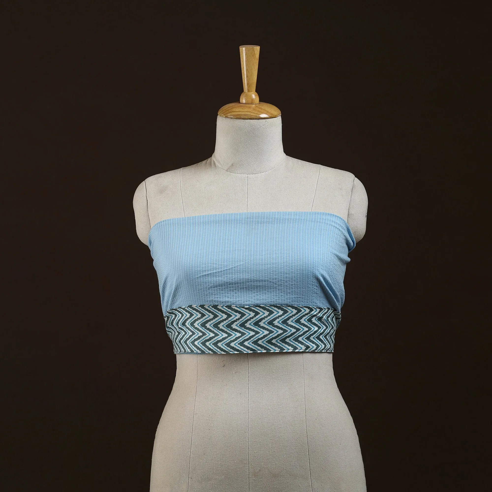 Blue - Running Stitch Plain Cotton Blouse Piece 33 sold by Itokri