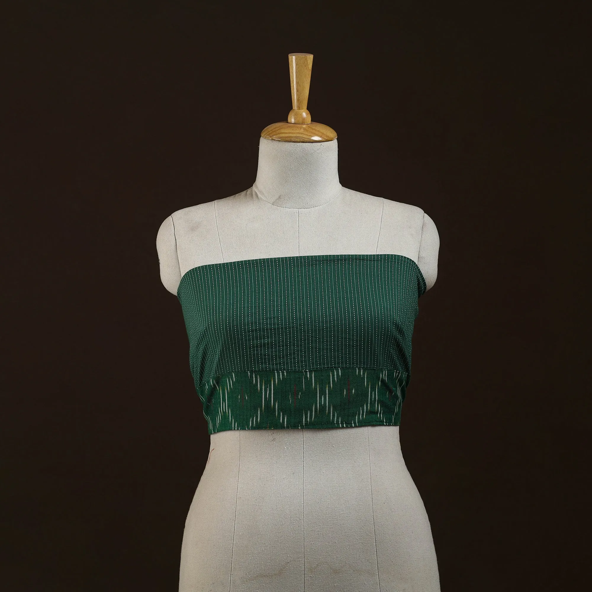 Green - Running Stitch Plain Cotton Blouse Piece 32 sold by Itokri