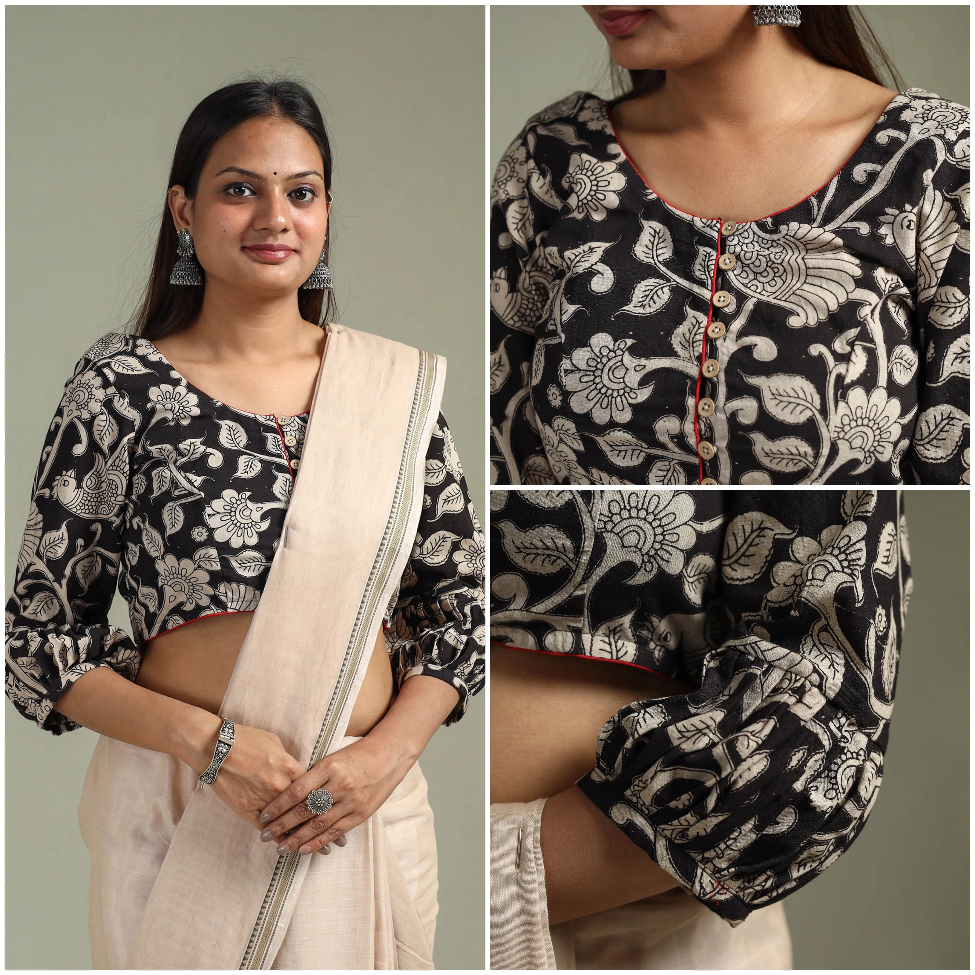 Black - Printed Cotton Kalamkari Readymade Blouse 07 sold by Itokri product image thumbnail 3