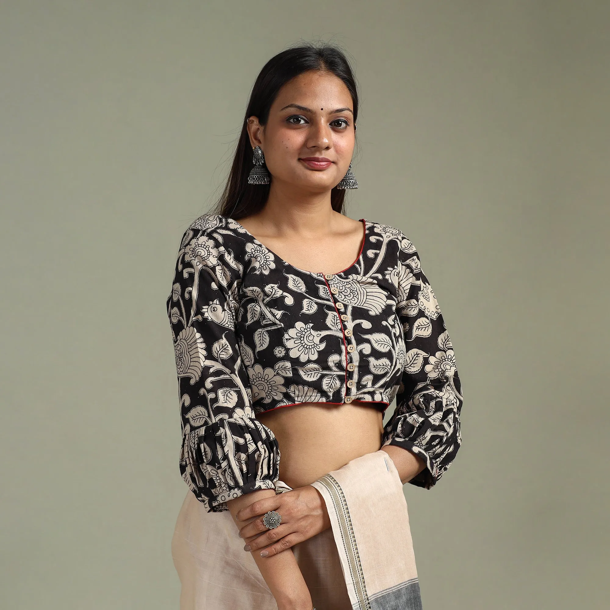 Black - Printed Cotton Kalamkari Readymade Blouse 07 sold by Itokri product image thumbnail 2