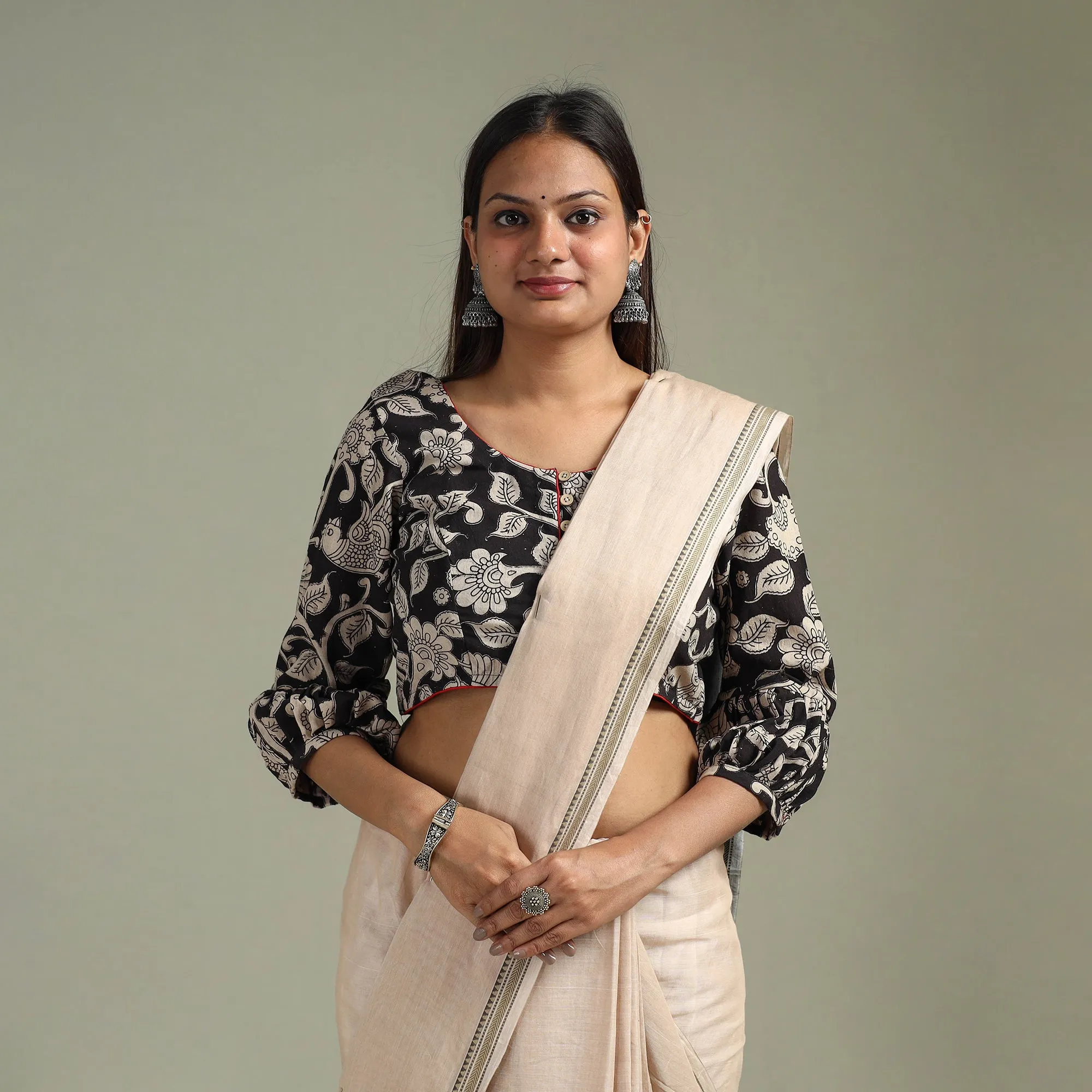 Black - Printed Cotton Kalamkari Readymade Blouse 07 sold by Itokri