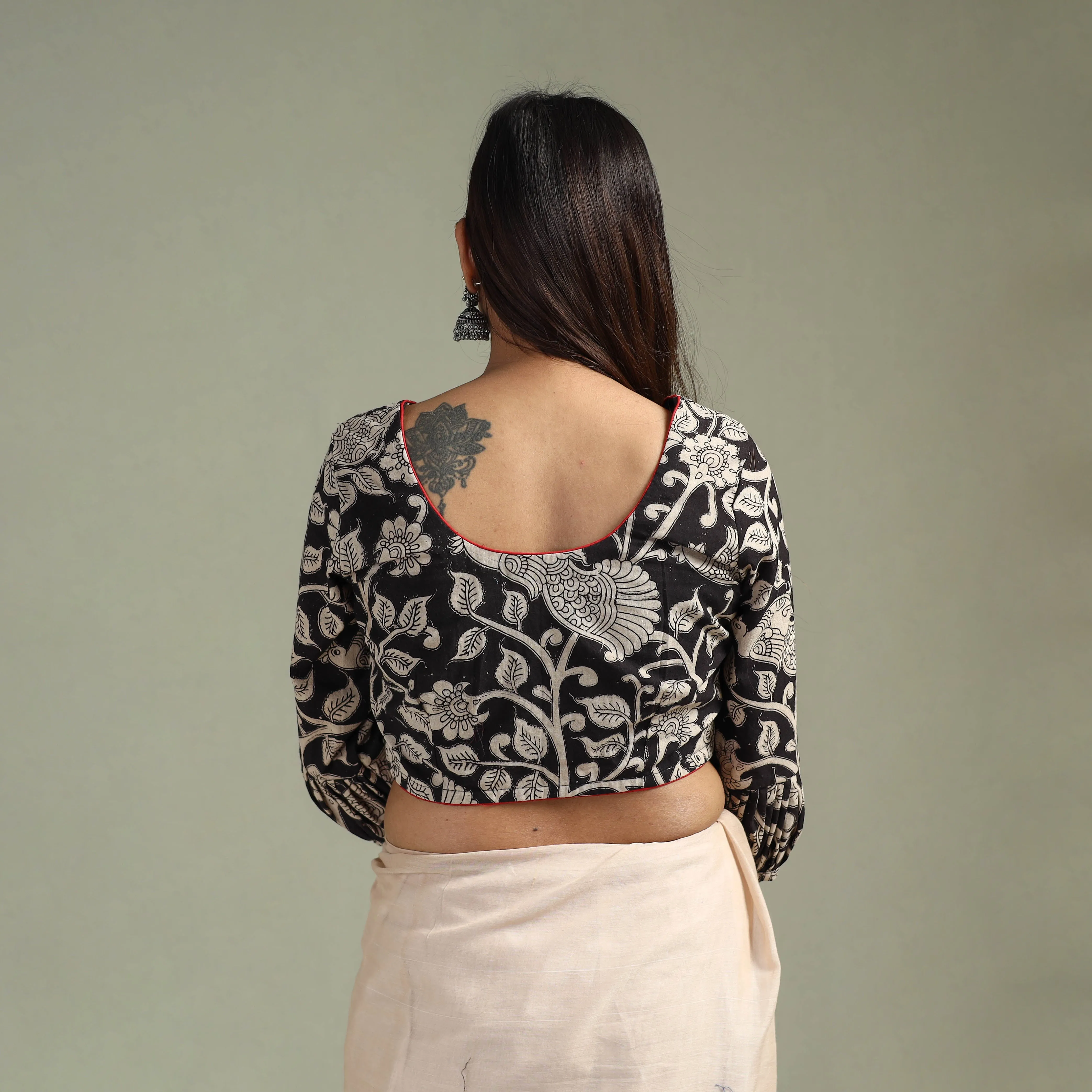 Black - Printed Cotton Kalamkari Readymade Blouse 07 sold by Itokri product image thumbnail 4