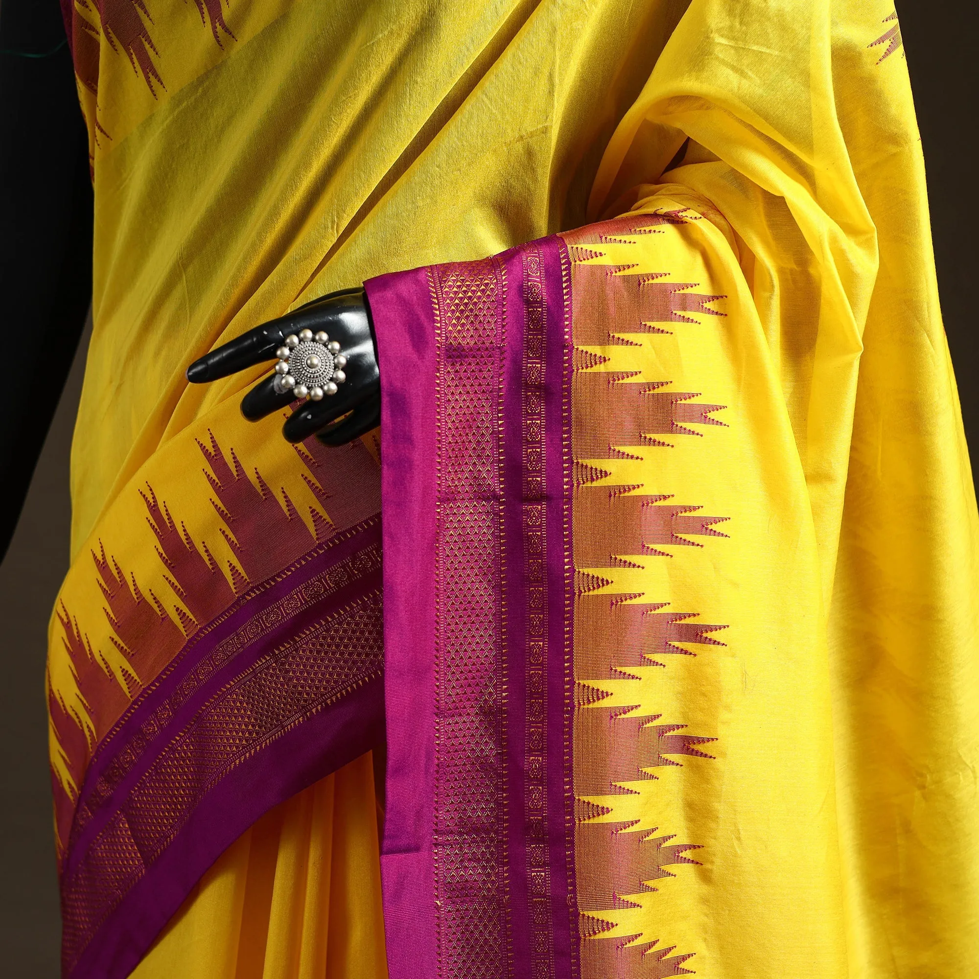 Yellow - Mercerized Cotton Gadwal Ilkal Saree with Temple Zari Border 02 sold by Itokri product image thumbnail 3