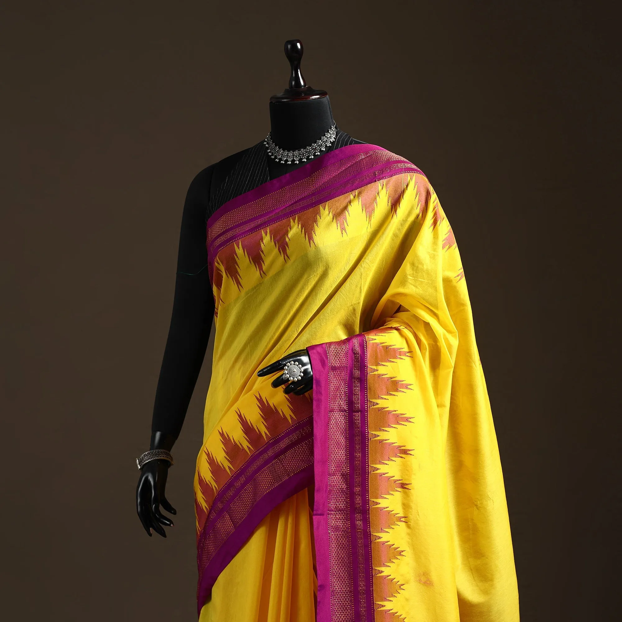 Yellow - Mercerized Cotton Gadwal Ilkal Saree with Temple Zari Border 02 sold by Itokri product image thumbnail 2