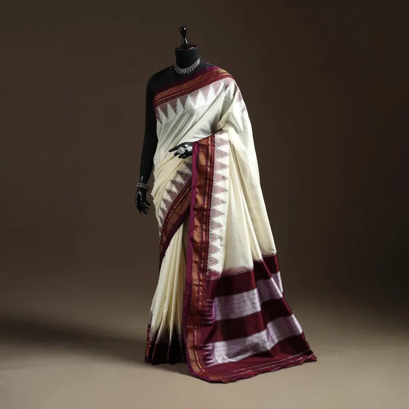 Mercerized Cotton Gadwal Ilkal Saree with Temple Zari Border 04 made by Itokri