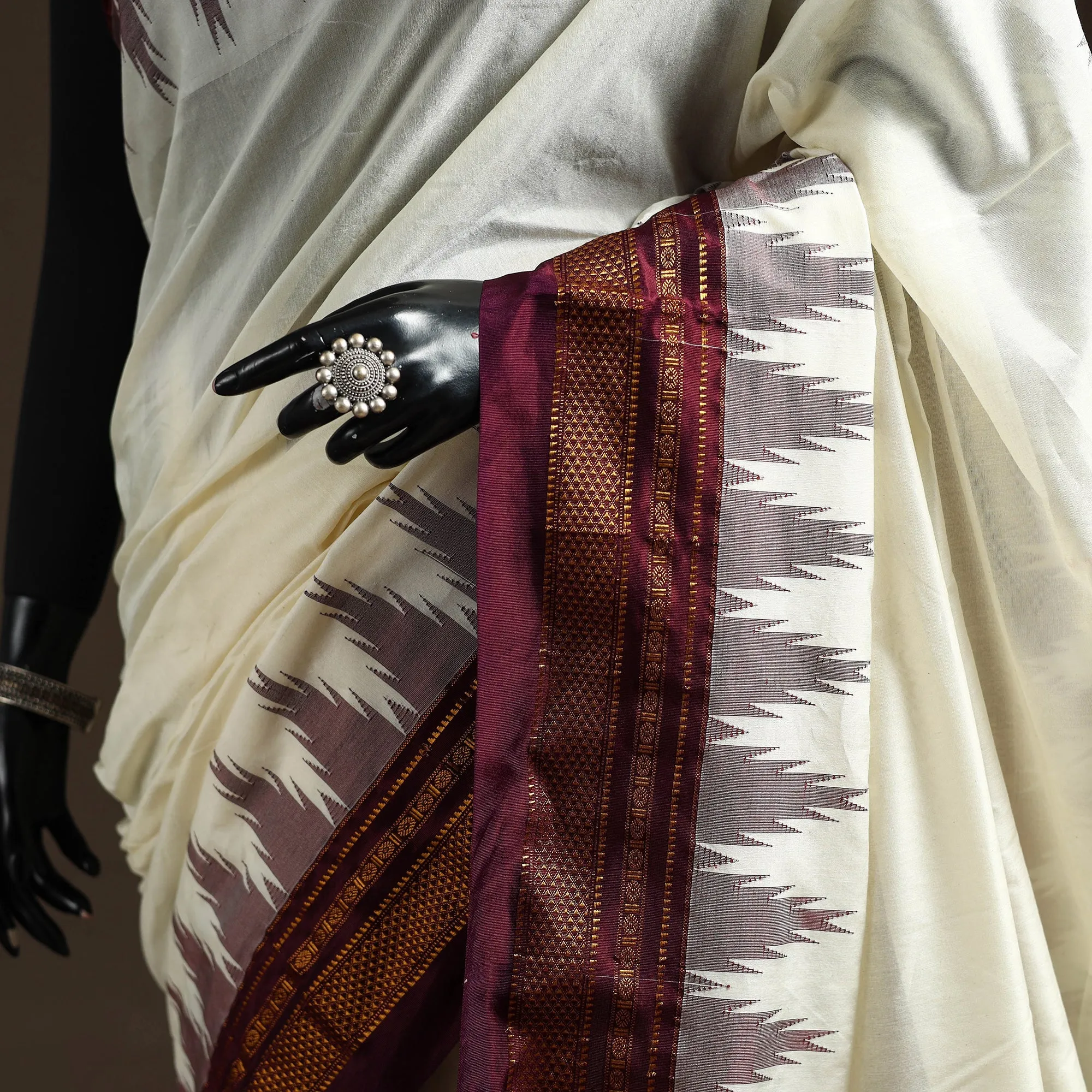Mercerized Cotton Gadwal Ilkal Saree with Temple Zari Border 04 sold by Itokri product image thumbnail 3