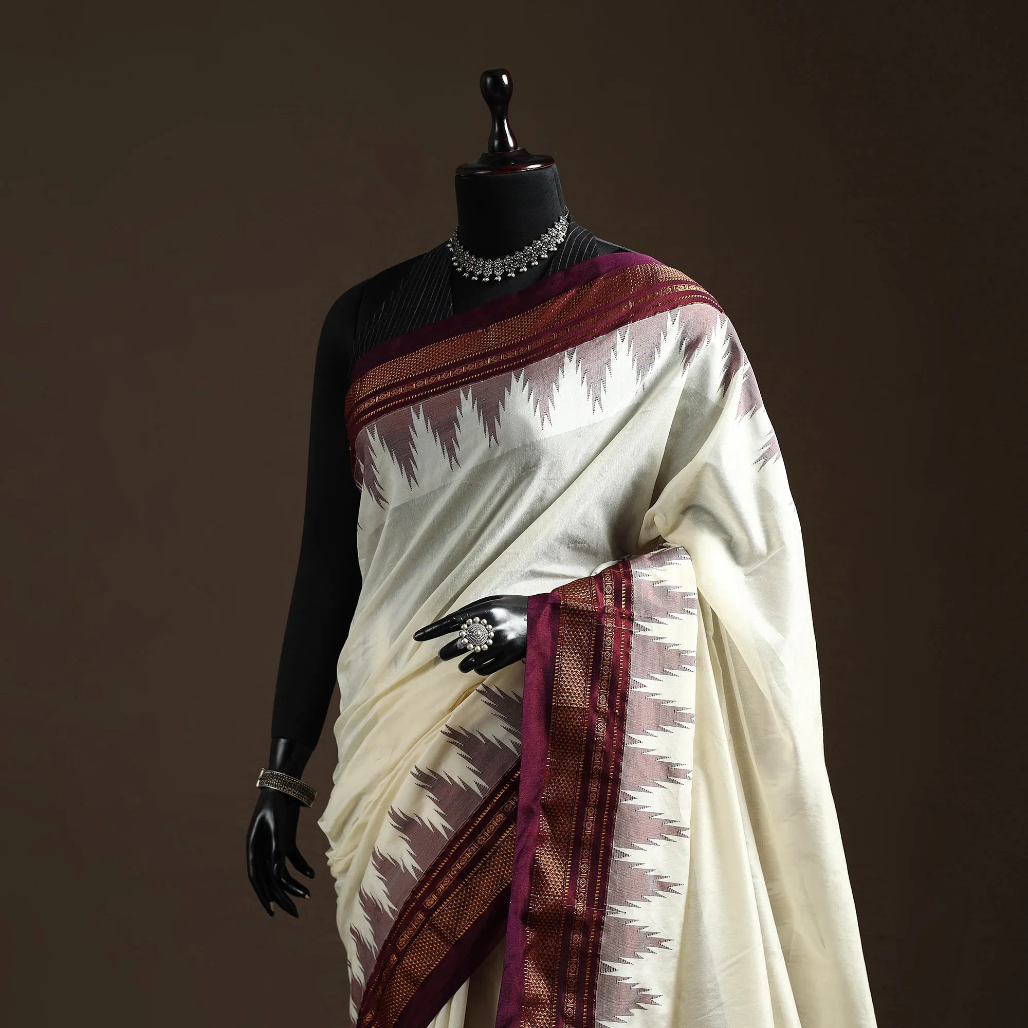 Mercerized Cotton Gadwal Ilkal Saree with Temple Zari Border 04 sold by Itokri product image thumbnail 2