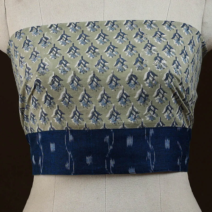 Green - Block Print Cotton Sanganeri Blouse Piece 12 sold by Itokri product image thumbnail 2