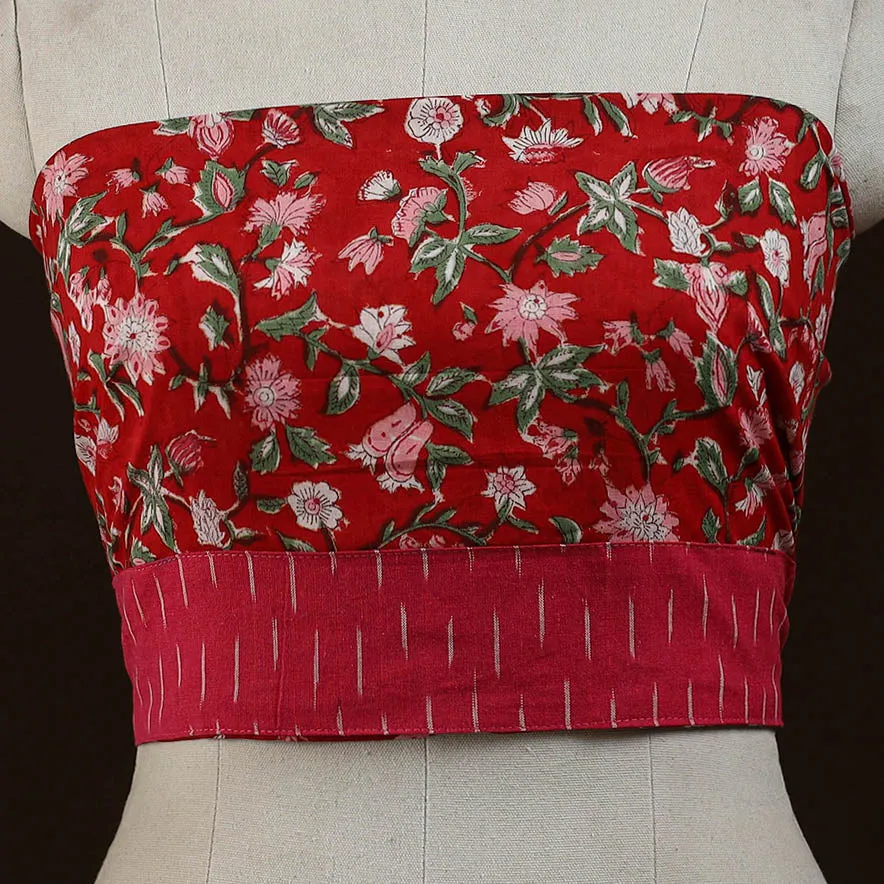 Red - Block Print Cotton Sanganeri Blouse Piece 06 sold by Itokri product image thumbnail 2