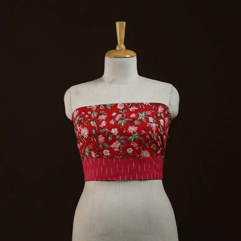 Red - Block Print Cotton Sanganeri Blouse Piece 06 made by Itokri