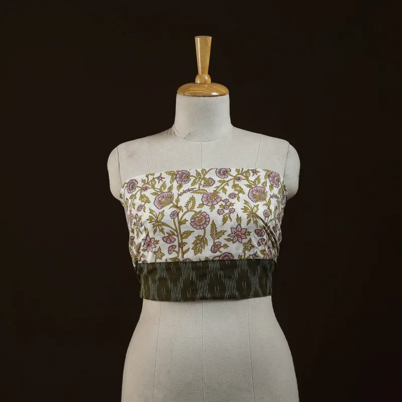White - Block Print Cotton Sanganeri Blouse Piece 01 made by Itokri
