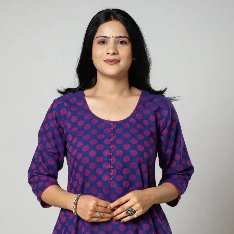 Blue - Jacquard Cotton Long Kurta sold by Itokri