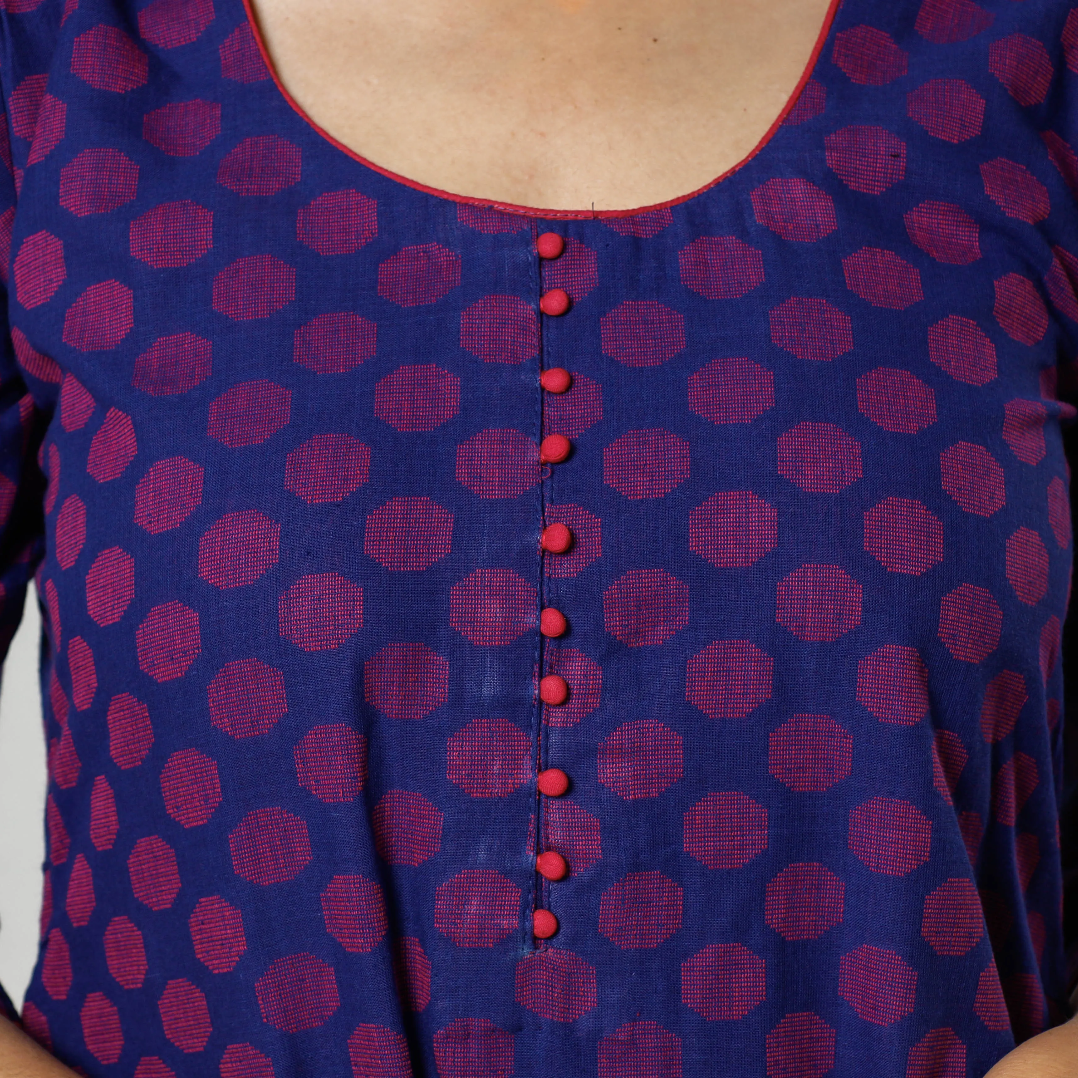 Blue - Jacquard Cotton Long Kurta sold by Itokri product image thumbnail 4