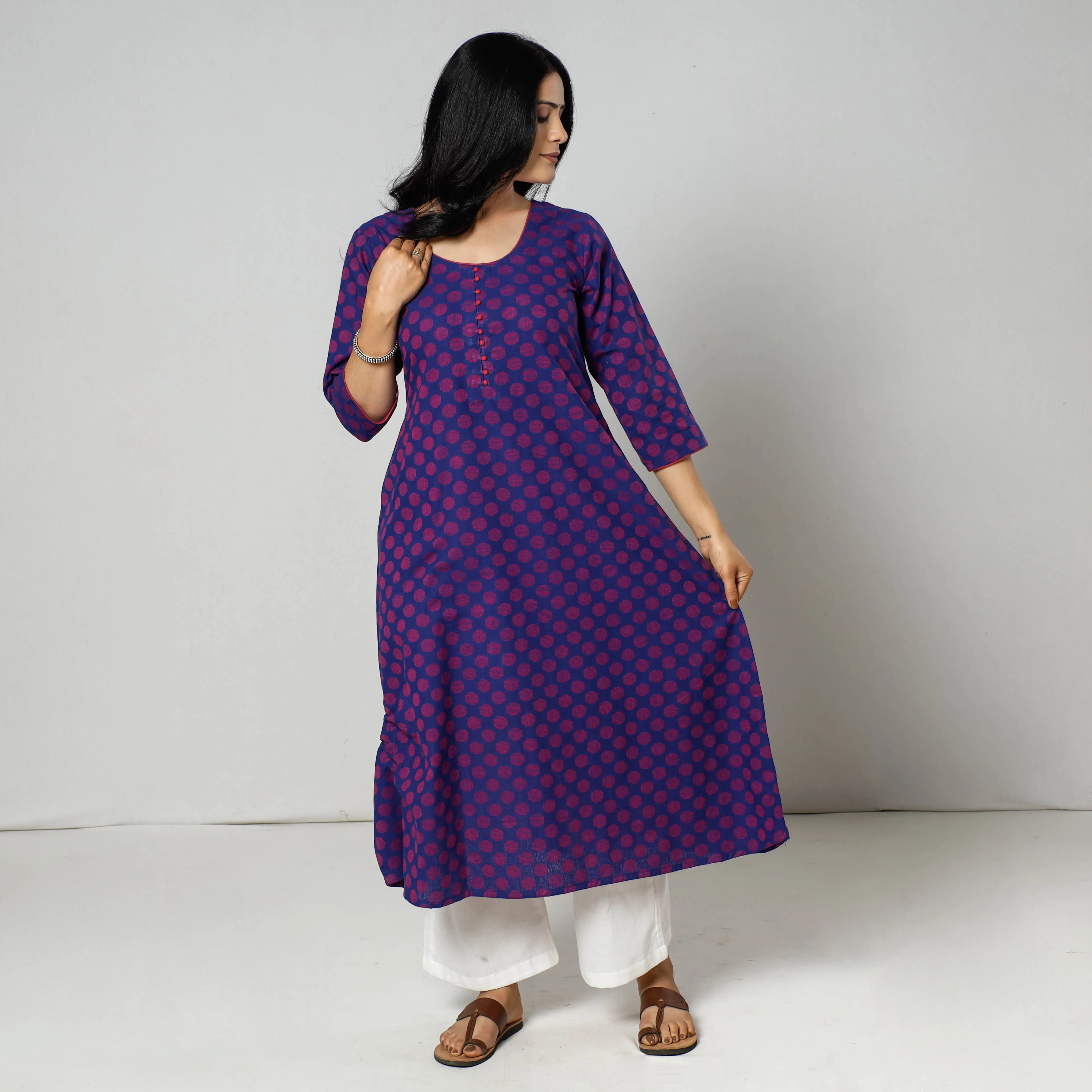 Blue - Jacquard Cotton Long Kurta sold by Itokri product image thumbnail 3