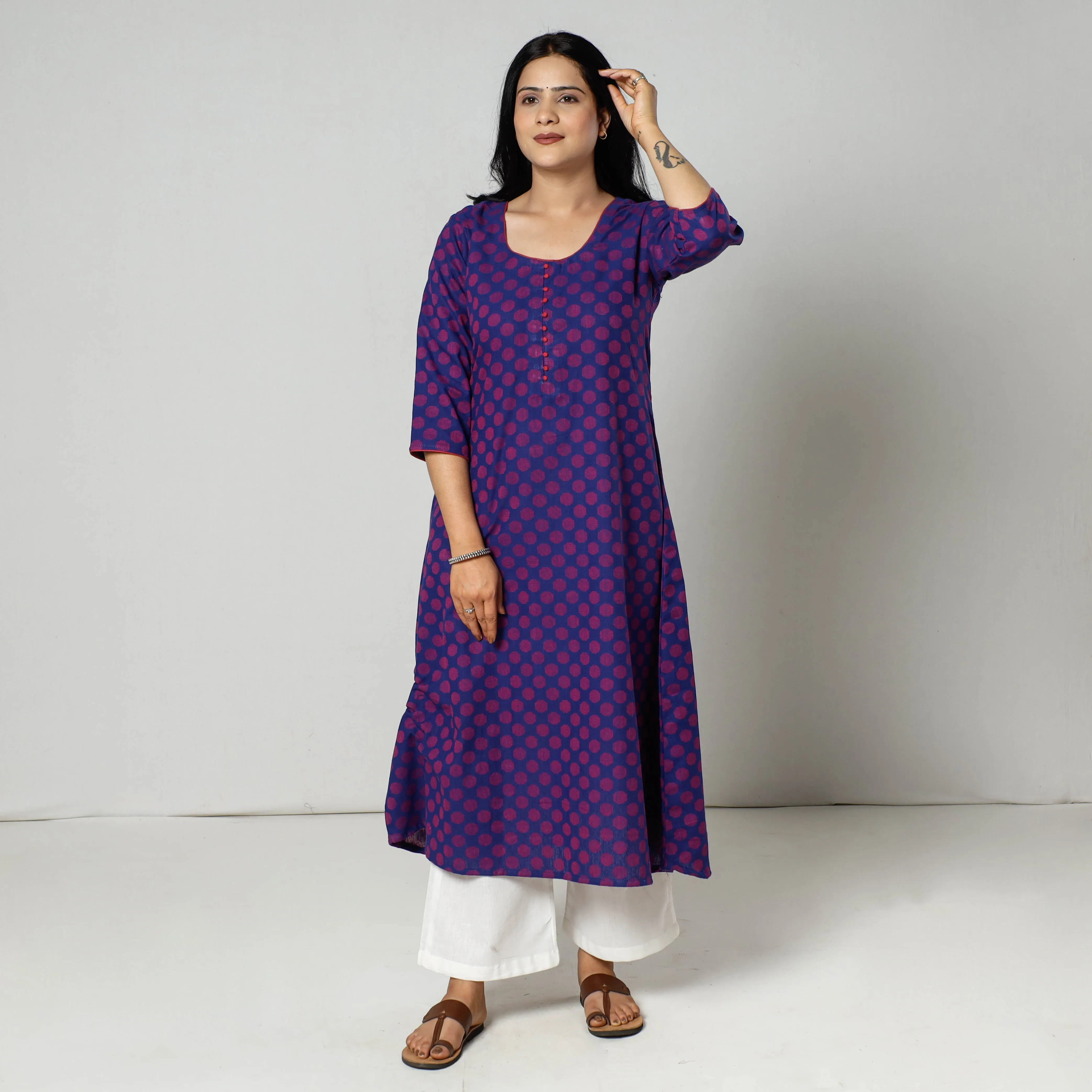 Blue - Jacquard Cotton Long Kurta sold by Itokri product image thumbnail 2