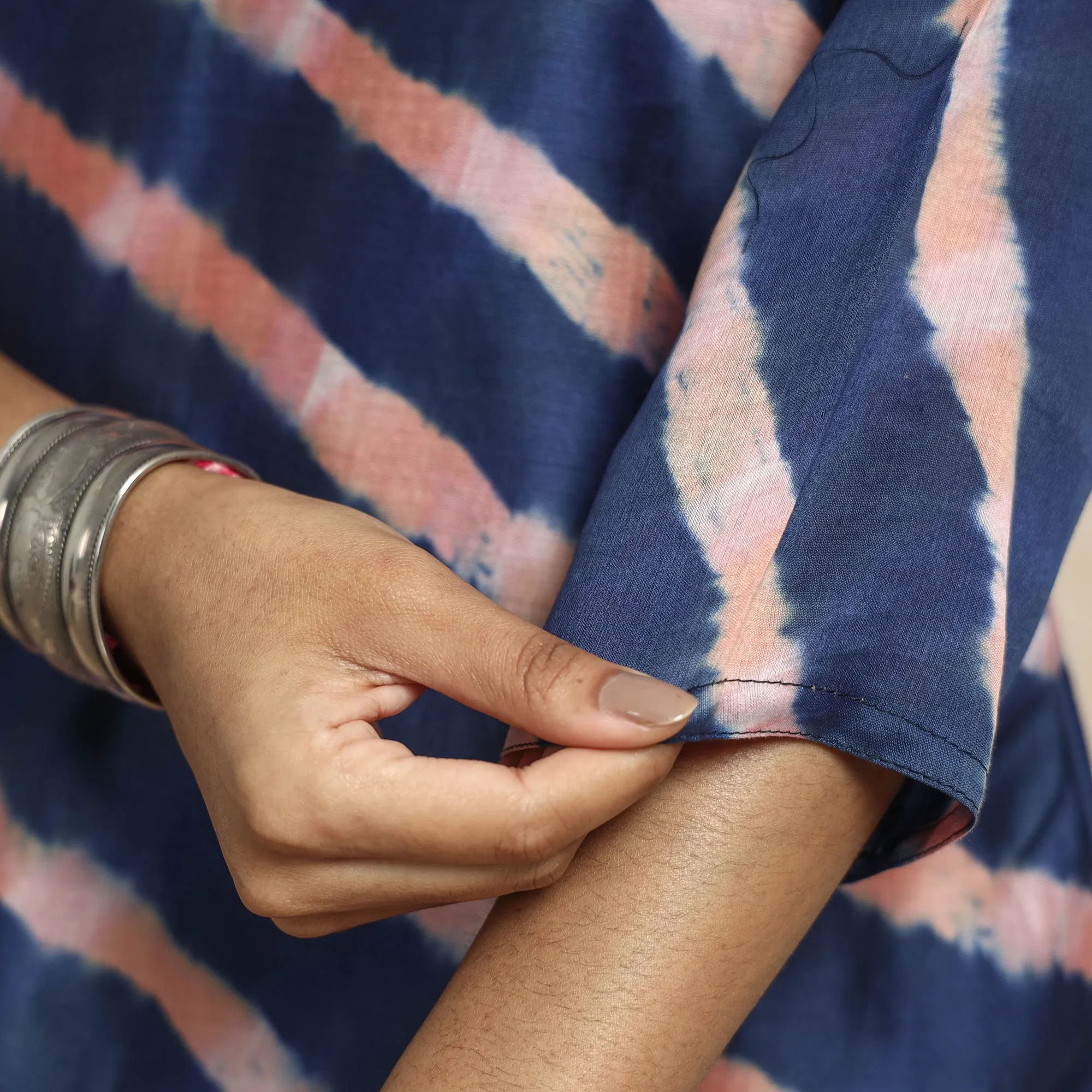 Navy Blue - Leheriya Tie-Dye Chanderi Silk A-Line Kurta sold by Itokri product image thumbnail 5