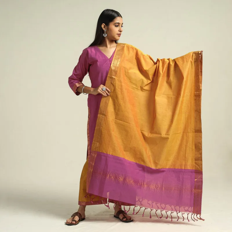 Pink - Mangalagiri Handloom Cotton Kurta with Palazzo & Dupatta Set made by Itokri