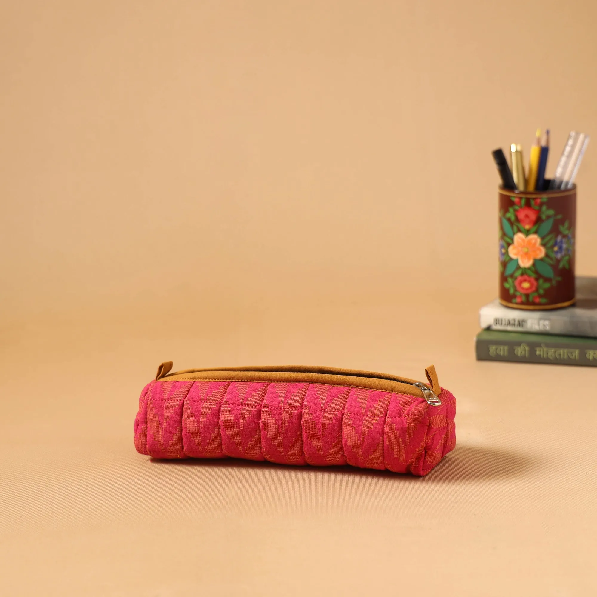 Pink - Handcrafted Quilted Pencil Pouch 05 sold by Itokri